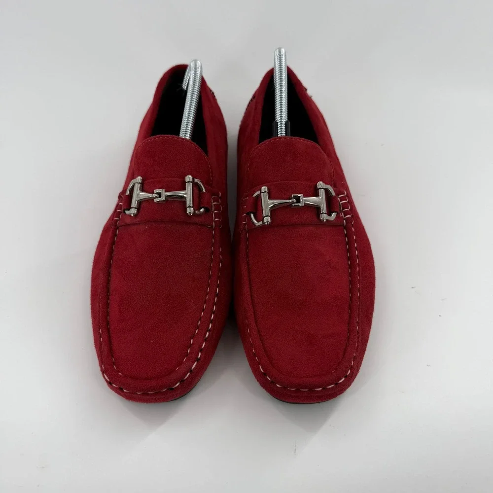 David Stone‎ Mens Red Faux Suede Bit Driving Loafers Size 11 045249 Moc Toe